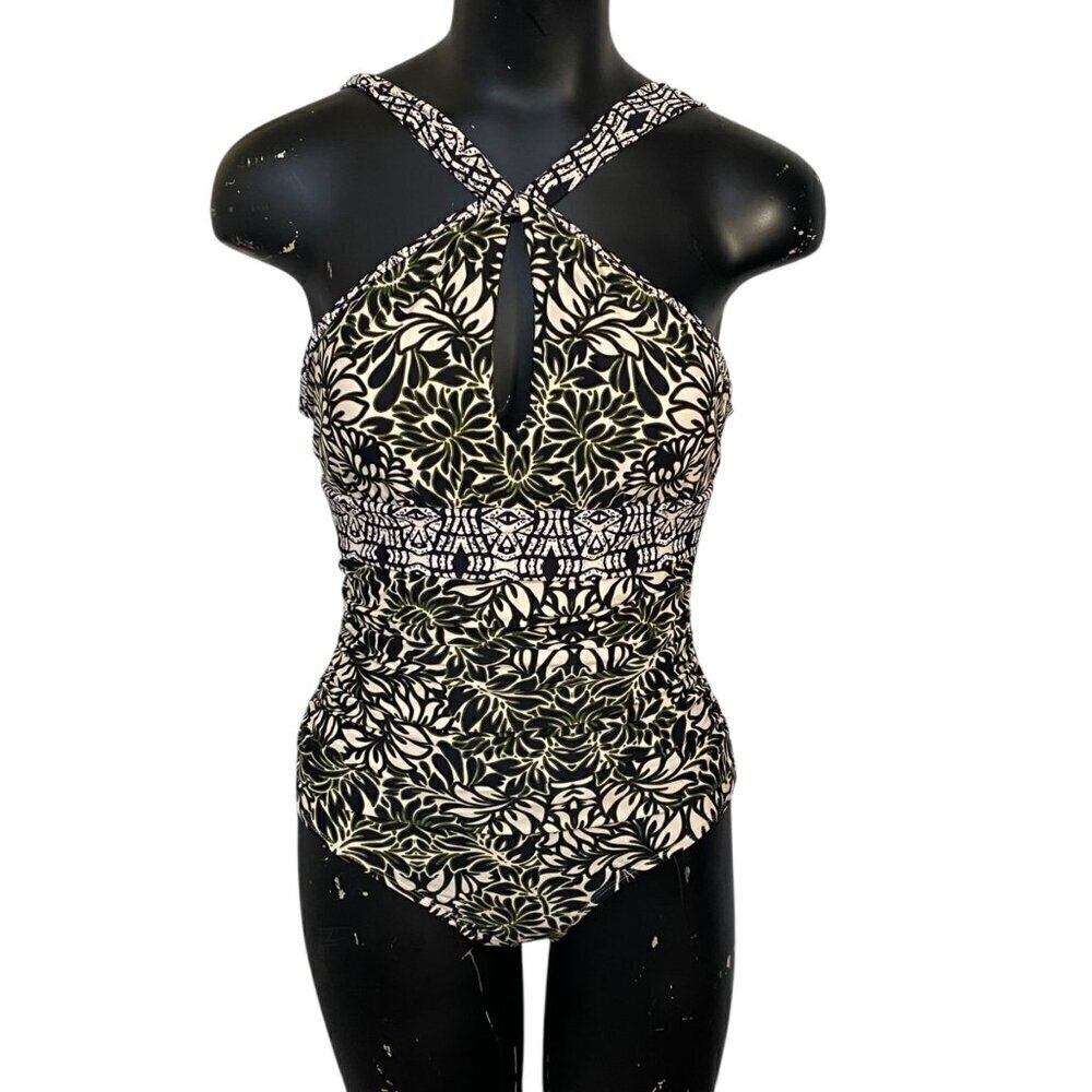 NEW Ellen Tracy Tropical Floral Keyhole One-Piece Bathing Suit Size 8
